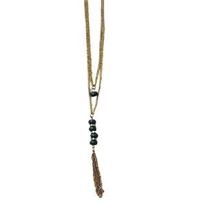 2/$15 - Multi Stone Tassel Necklace & Earrings - Gray